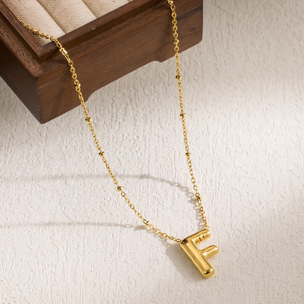 Stainless Steel 18 K Gold IP F initial Pendant Necklace 18 inch with 2inch extender