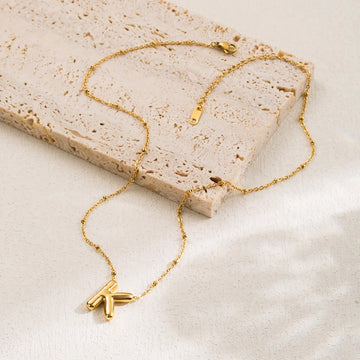 Stainless Steel 18 K Gold IP K initial Pendant Necklace 18 inch with 2inch extender