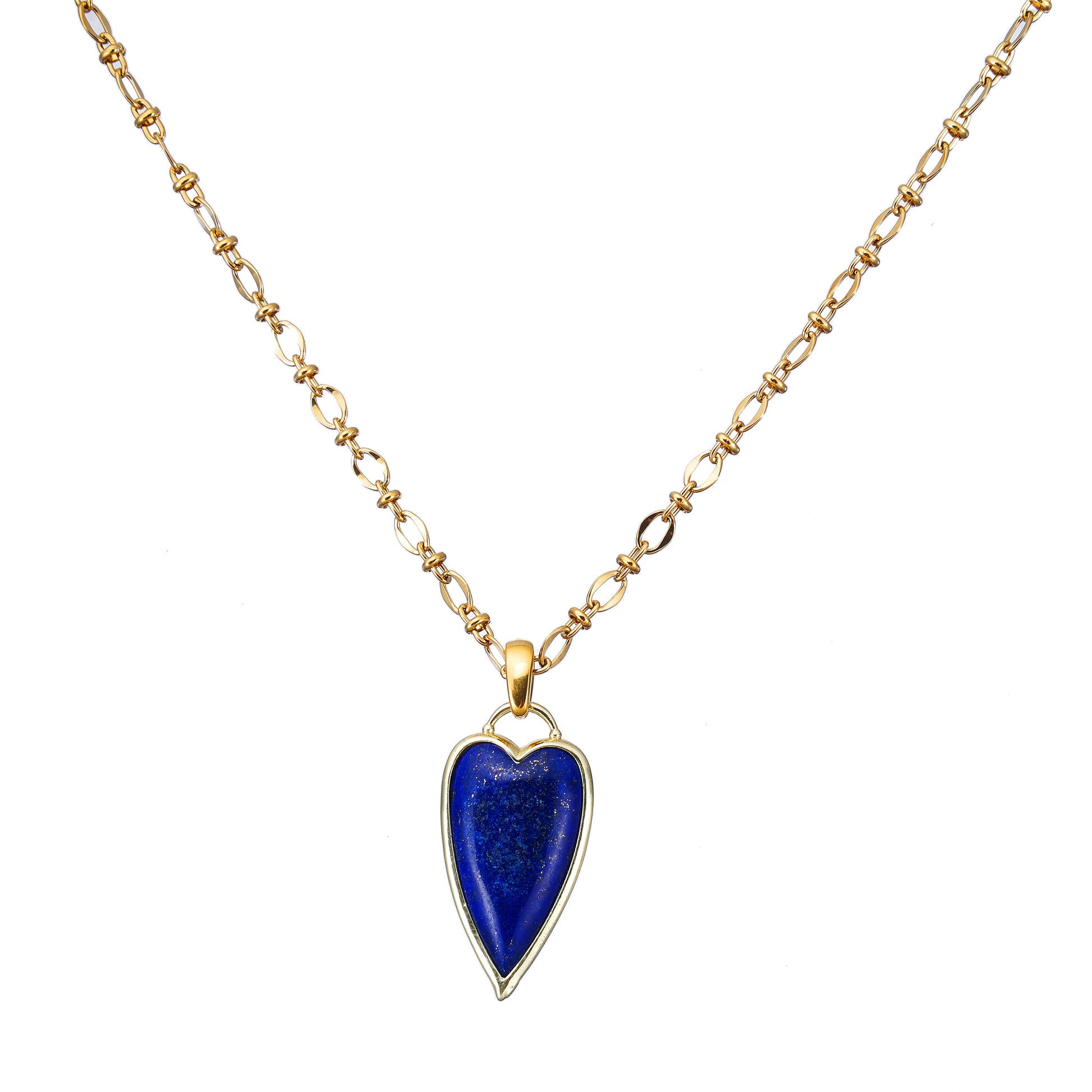 Natural Lapis Heart Necklace in white background