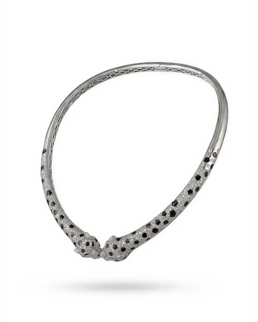 Leopard Choker Statement Hinge Necklace with Pave Simulated Diamond in Brass 16"