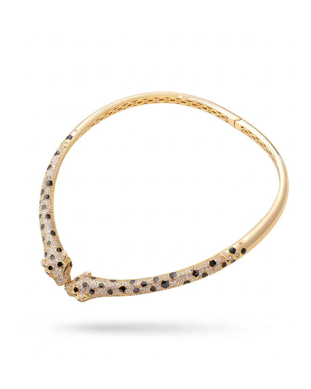 Leopard head choker necklace yellow gold over brass pave simulated diamonds