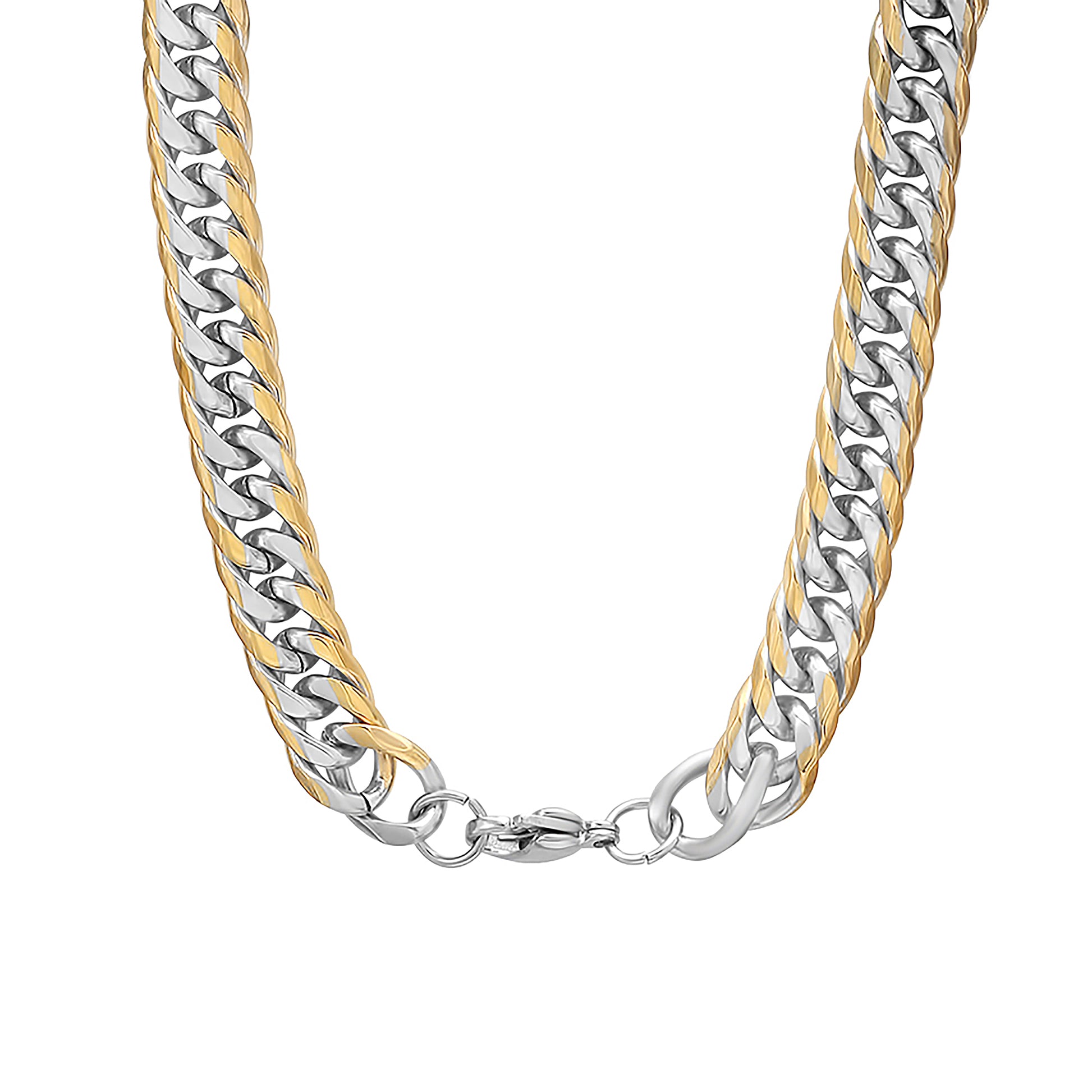 Men's 24-inch Cuban link chain necklace in two-tone gold and silver stainless steel