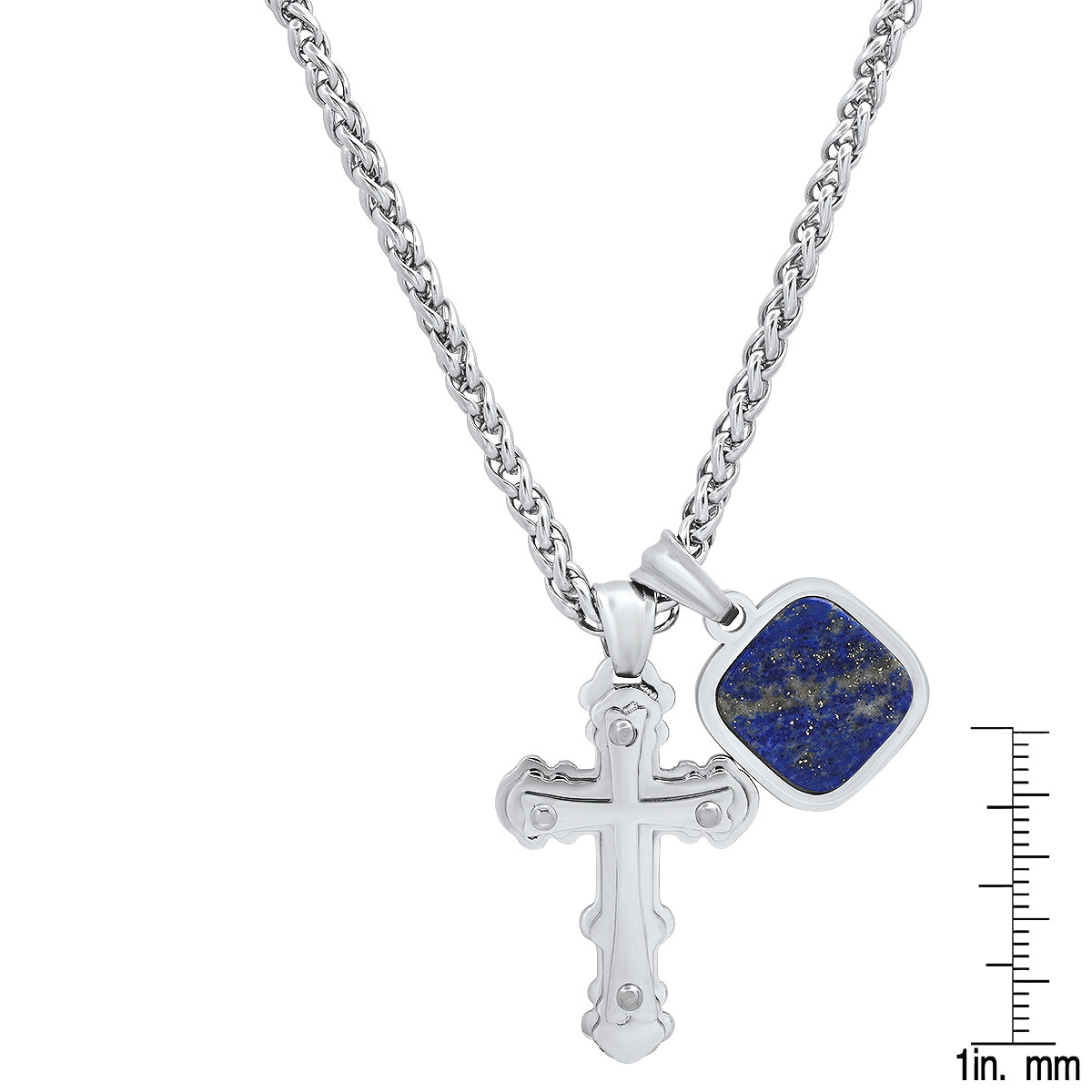 Men's Lapis Lazuli Cross Dog Tag Necklace - Steel - 20"