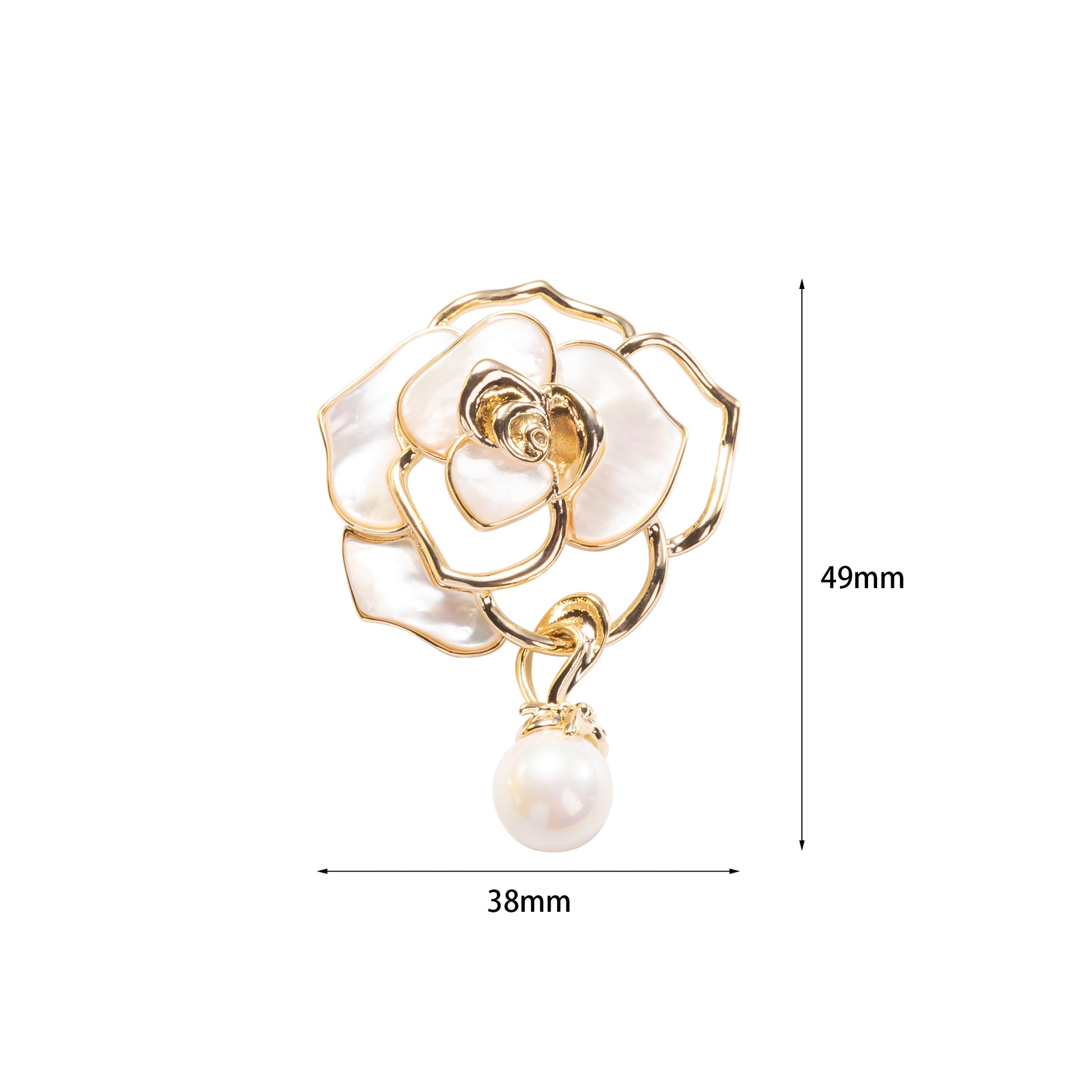 rose brooch with Mother of Pearl petals and gold over brass