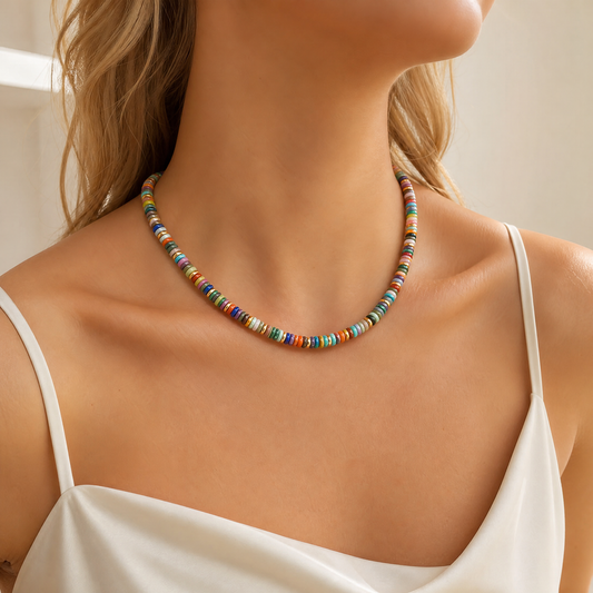 Colorful Natural Gemstone Heishi Bead Necklace