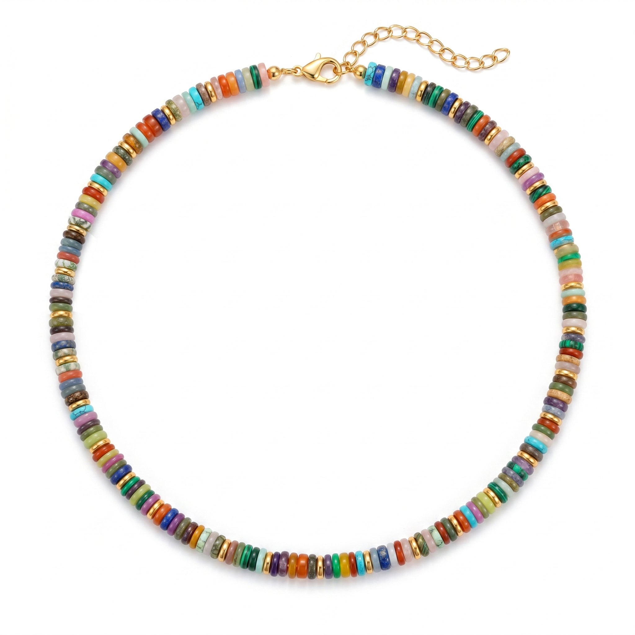 Colorful Natural Gemstone Heishi Bead Necklace