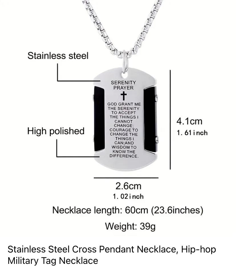 Serenity Prayer Stainless Steel Military Tag Necklace