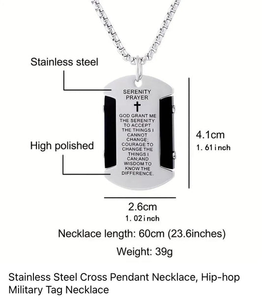 Serenity Prayer Stainless Steel Military Tag Necklace