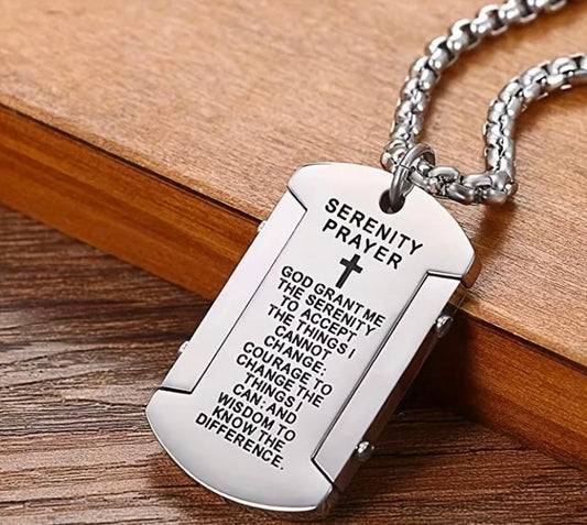 Serenity Prayer Stainless Steel Military Tag Necklace