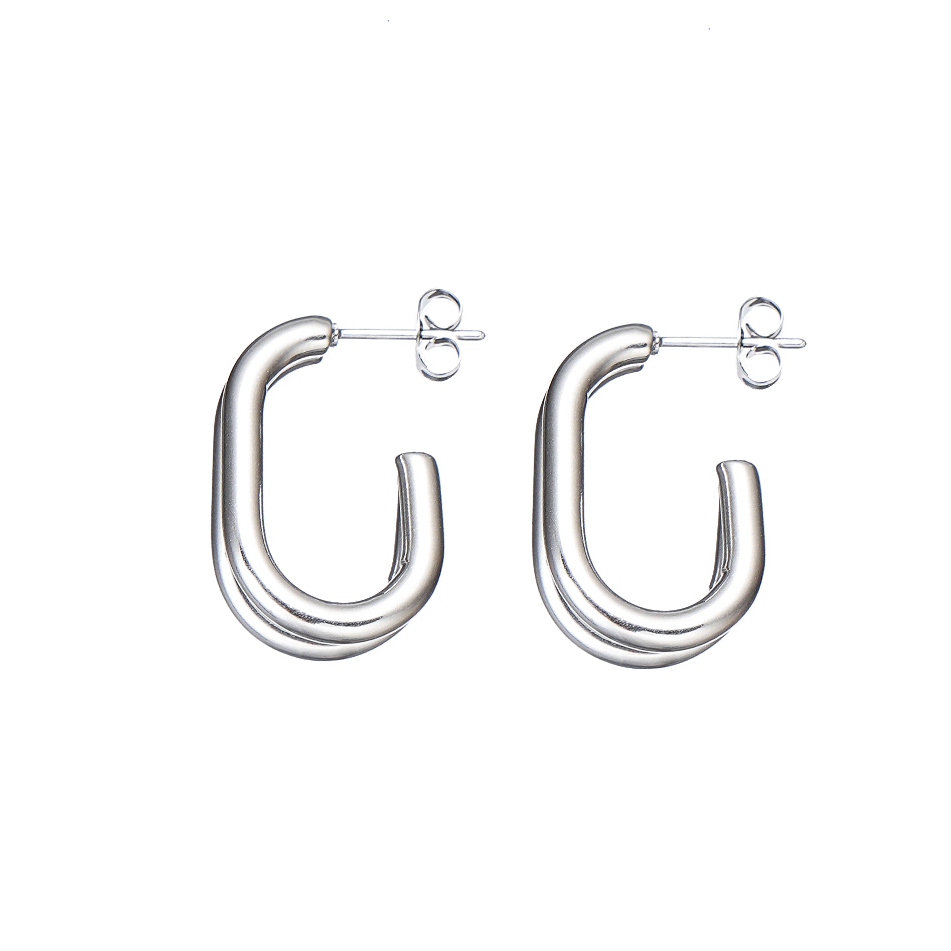 Pair of 24mm double-layered interlinked hoop earrings in polished 316L stainless steel