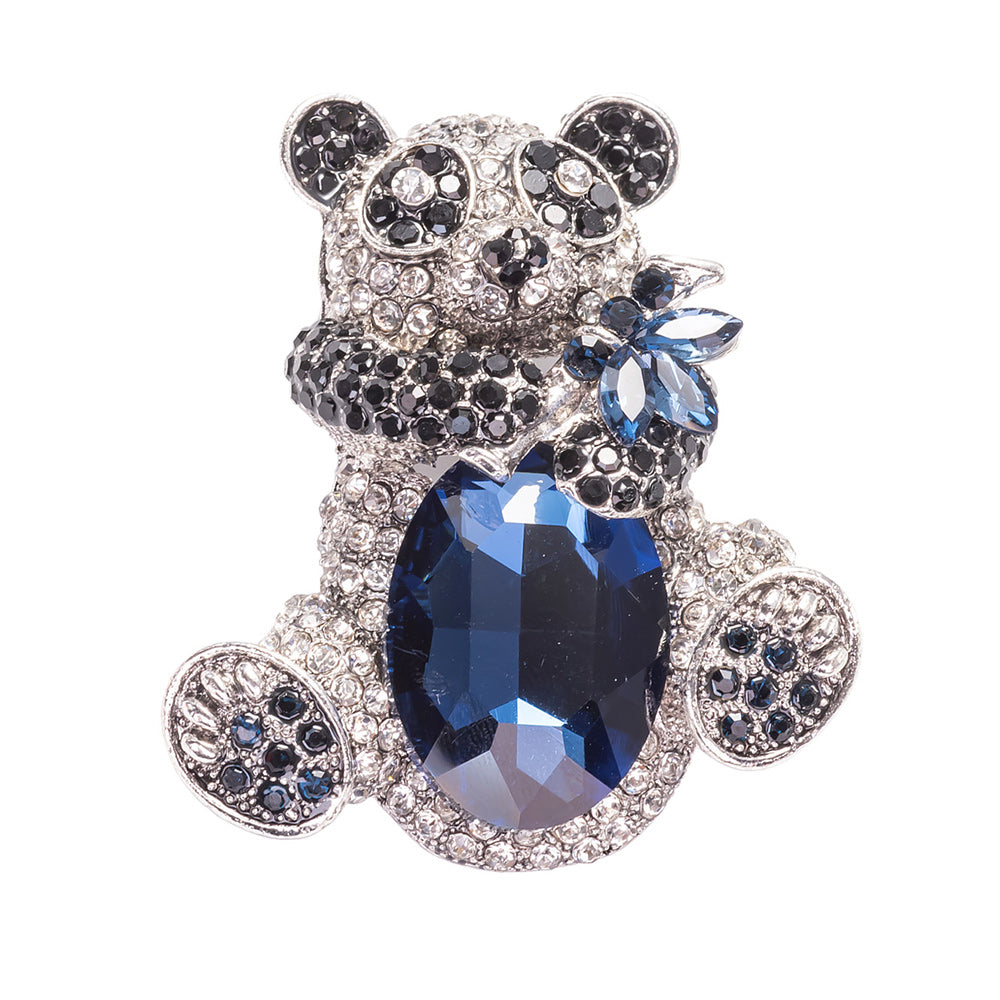 Panda pendant necklace with black and white crystals on a 20-inch silver chain