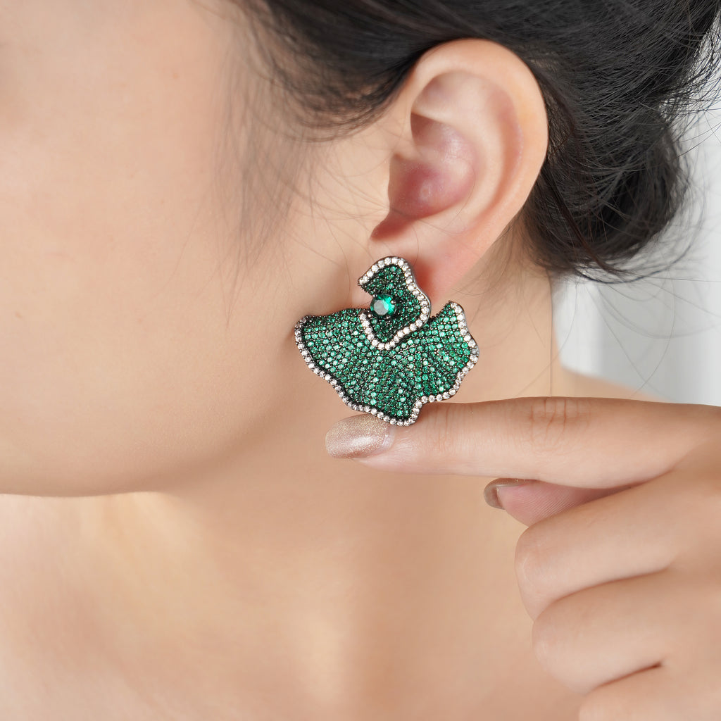 Designer Statement Simulated Green Pave Gemstone Earring in Brass with Silver findings- Stars and Vogue