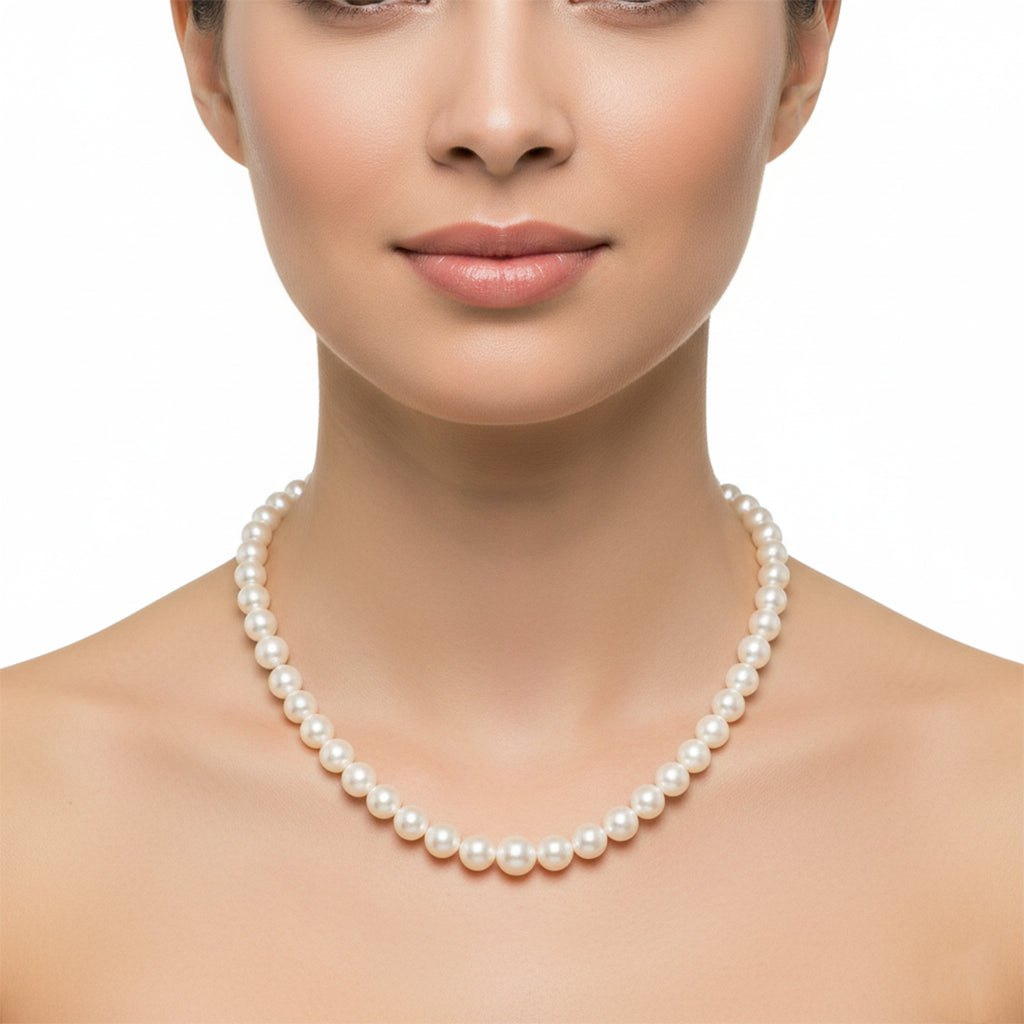 Pearl necklace worn by a model