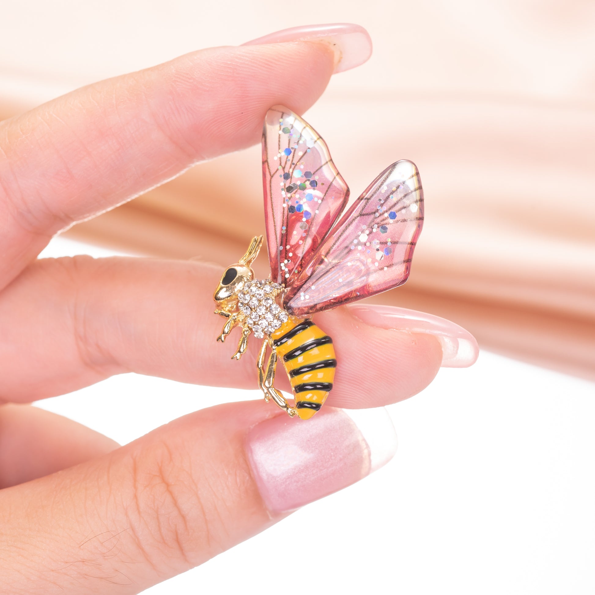 Pink Enamel Bee Brooch Pin