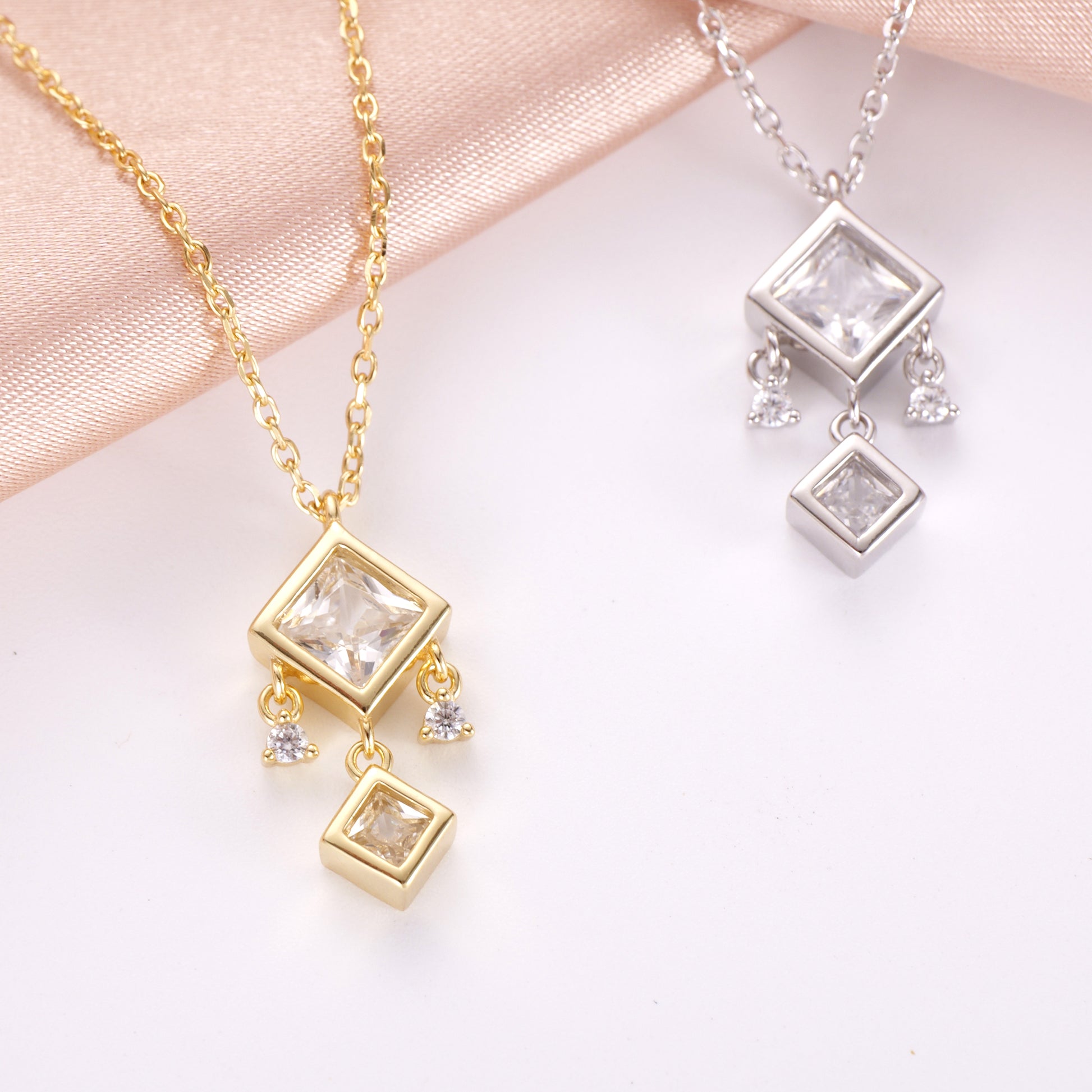 Princess Cut CZ Dangle Necklace