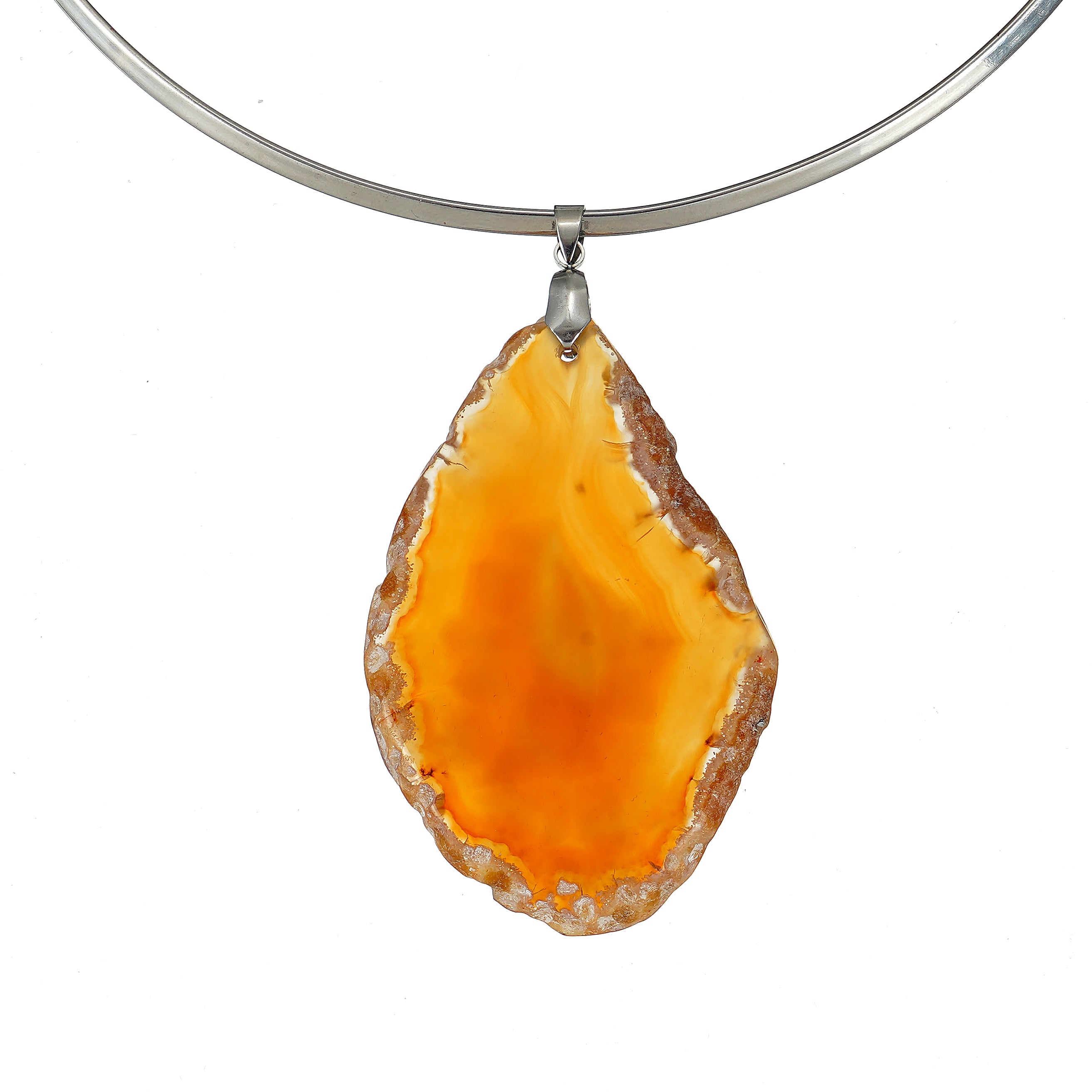 Red Slice Agate Pendant Necklace Jewelry with Surgical Steel Collar Neck Wire