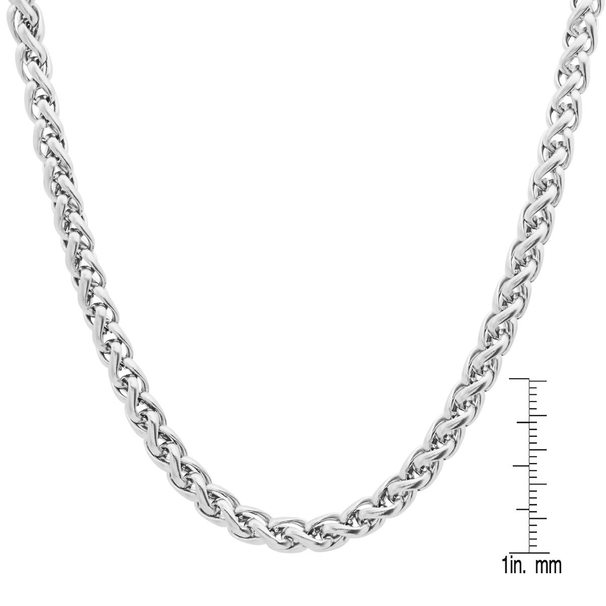 Robust Men's Stainless Steel Wheat Chain - 24" Spiga Link Necklace
