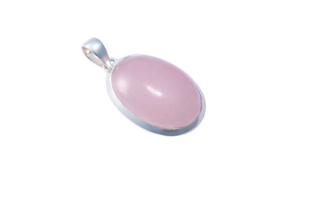 Pink oval stone pendant on a white background