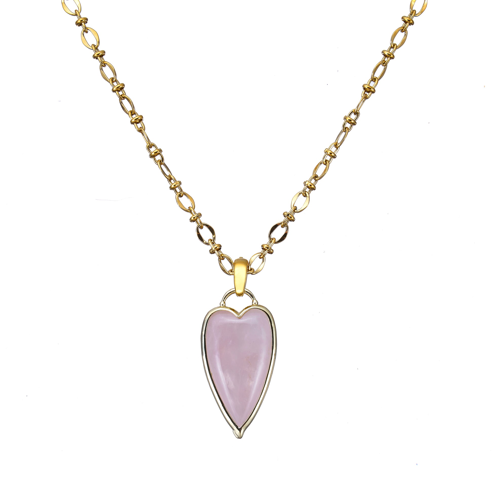 Natural Rose Quartz Heart Necklace in white background