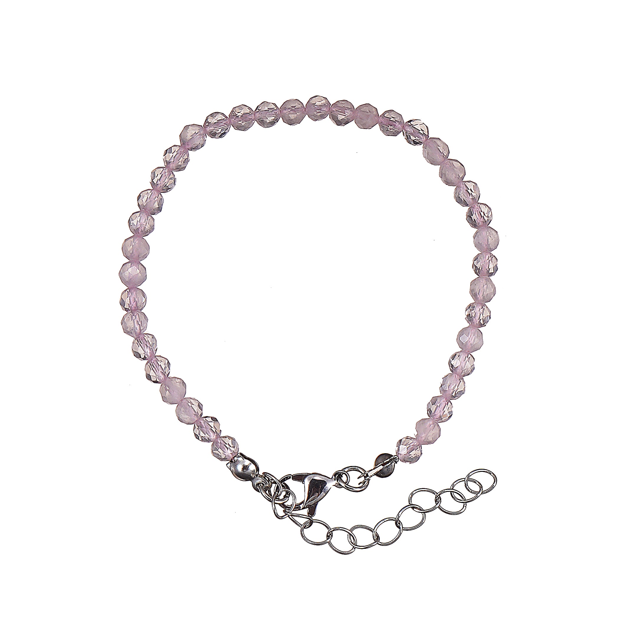 6mm Rose Quartz diamond cut natural Gemstone bead Bracelet 7 inch with 2 inch extender