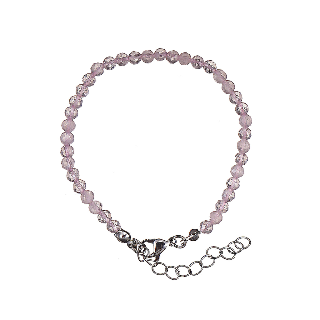 6mm Rose Quartz diamond cut natural Gemstone bead Bracelet 7 inch with 2 inch extender