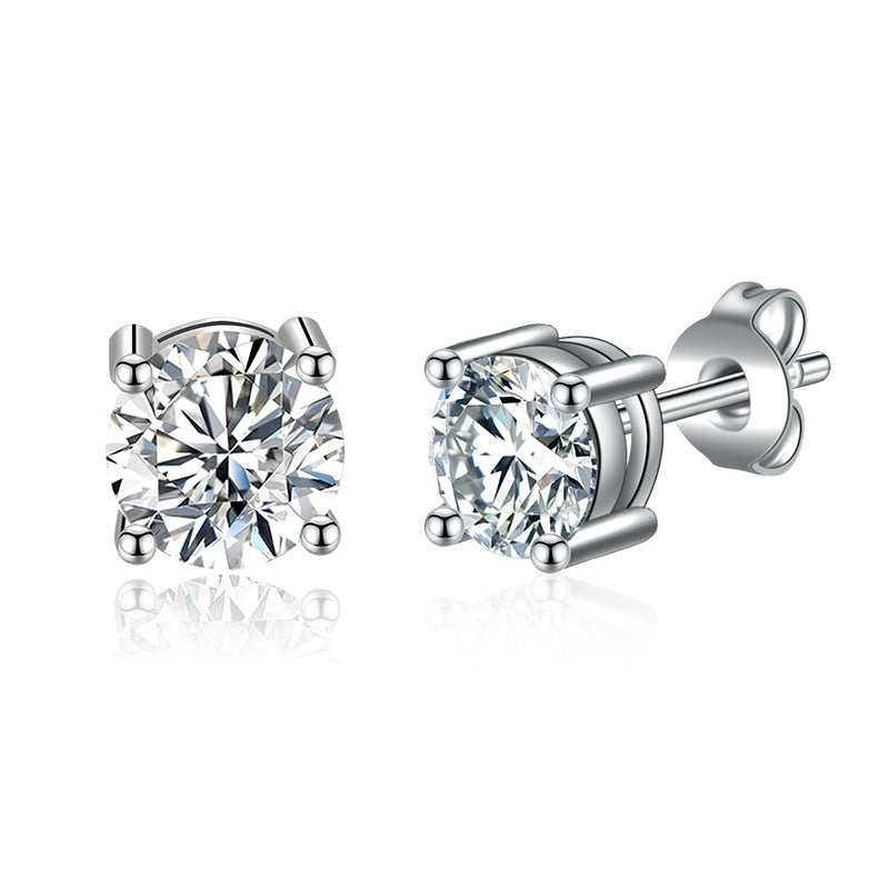 Lab Grown Moissanite Stud earring in sterling silver 4mm round VVS EF 0.6 ct