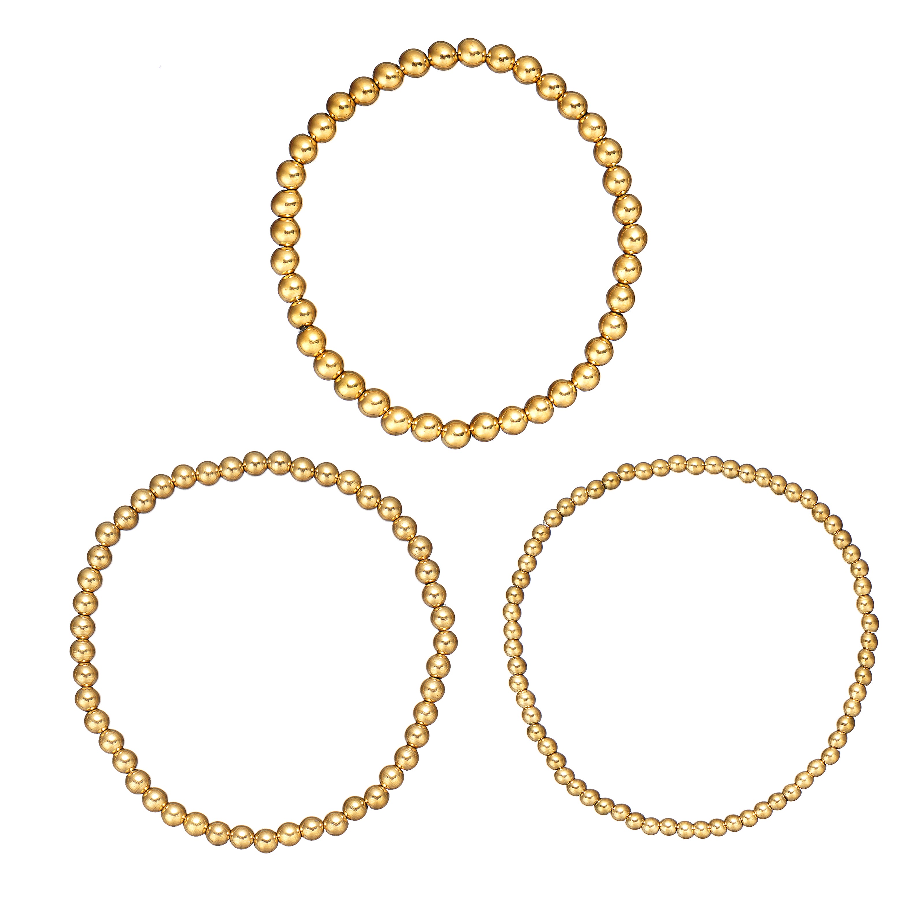 Set of 3 Surgical 316 Stainless Steel Stretch Bead Bracelet in IP Yellow Gold