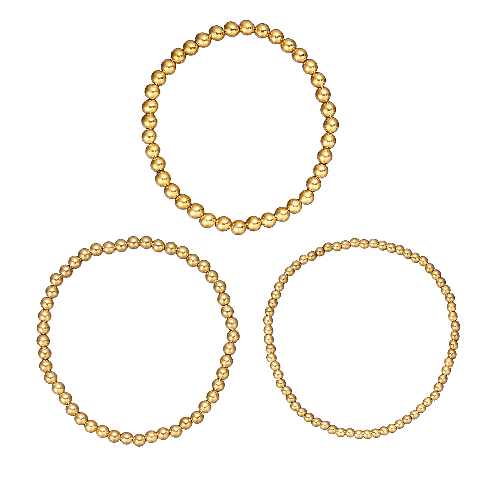 Set of 3 Surgical 316 Stainless Steel Stretch Bead Bracelet in IP Yellow Gold