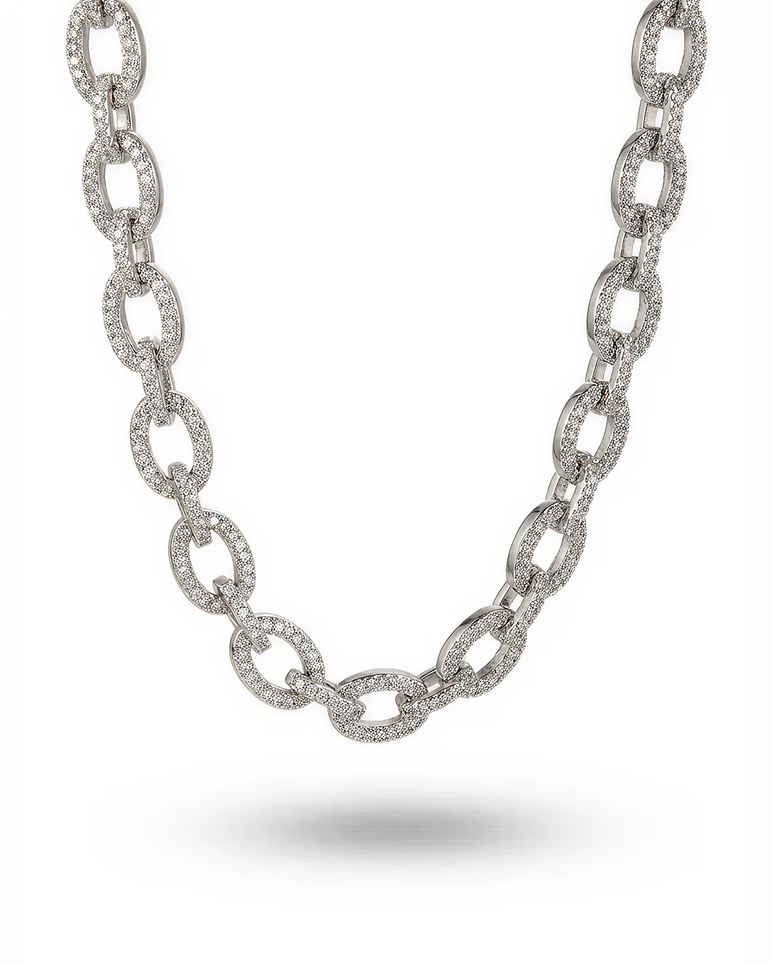 Silver chain necklace on a white background