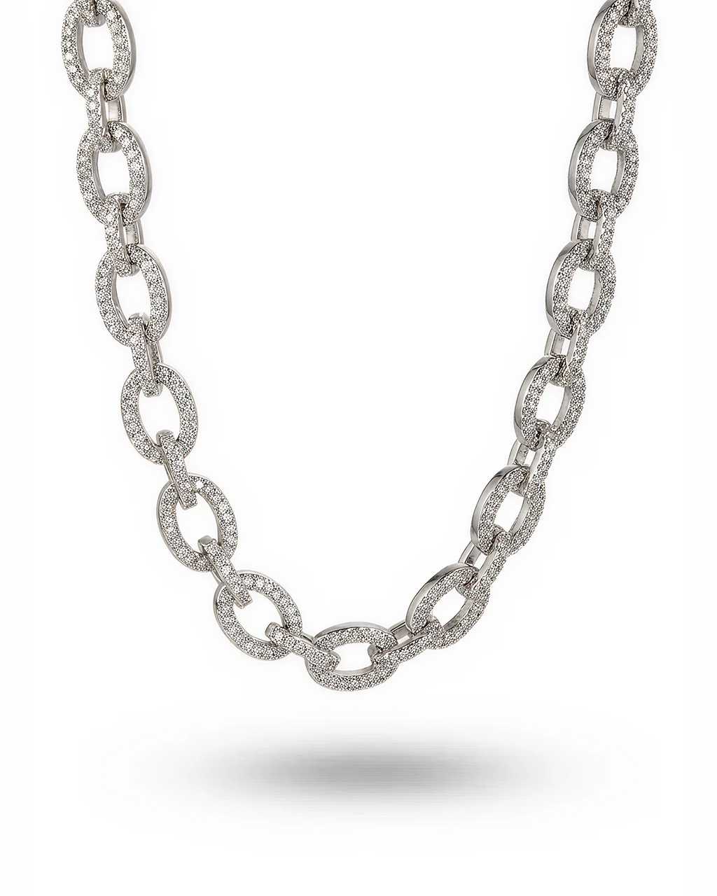 Silver chain necklace on a white background