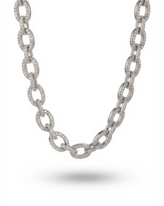 Silver chain necklace on a white background