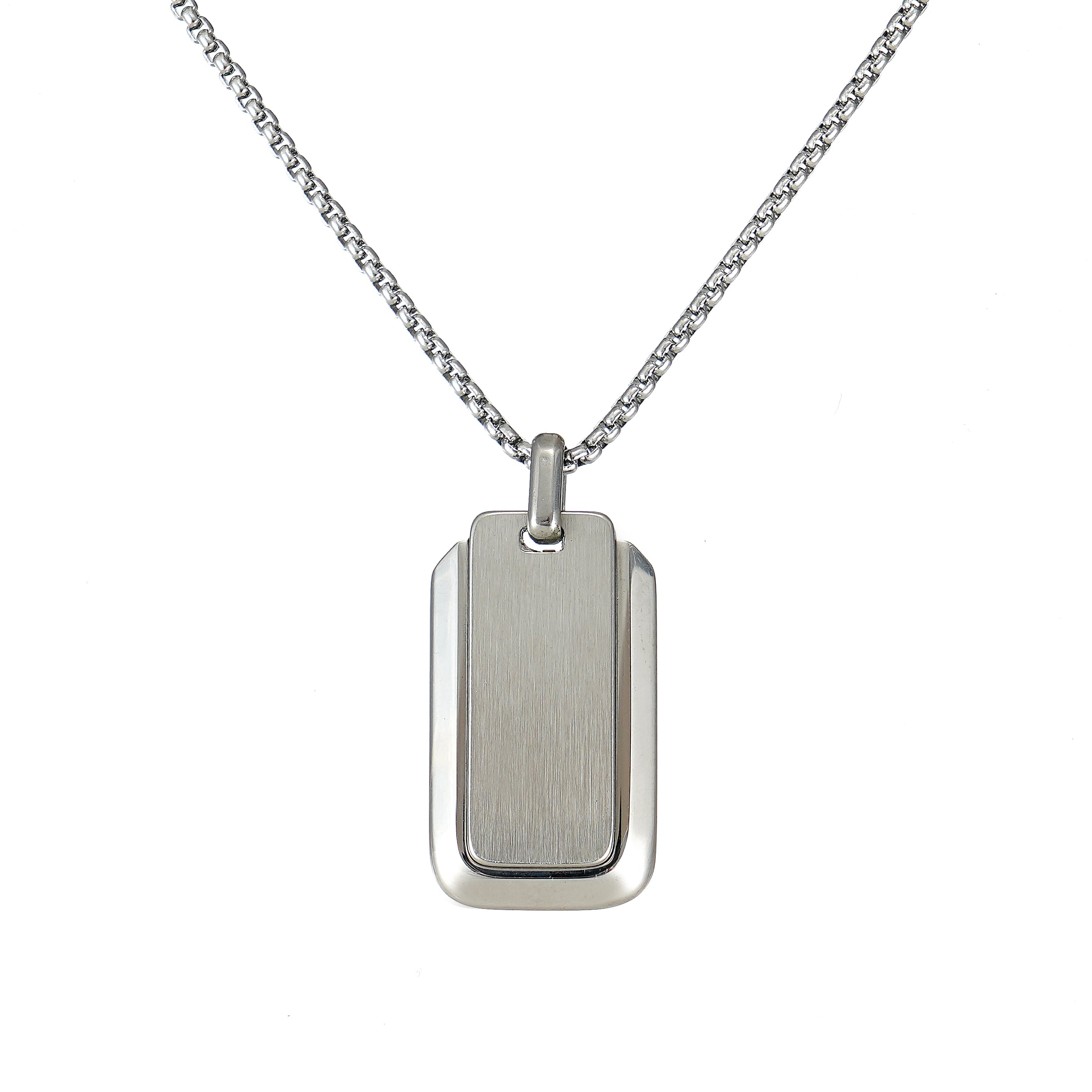 Silver dog tag pendant on a chain