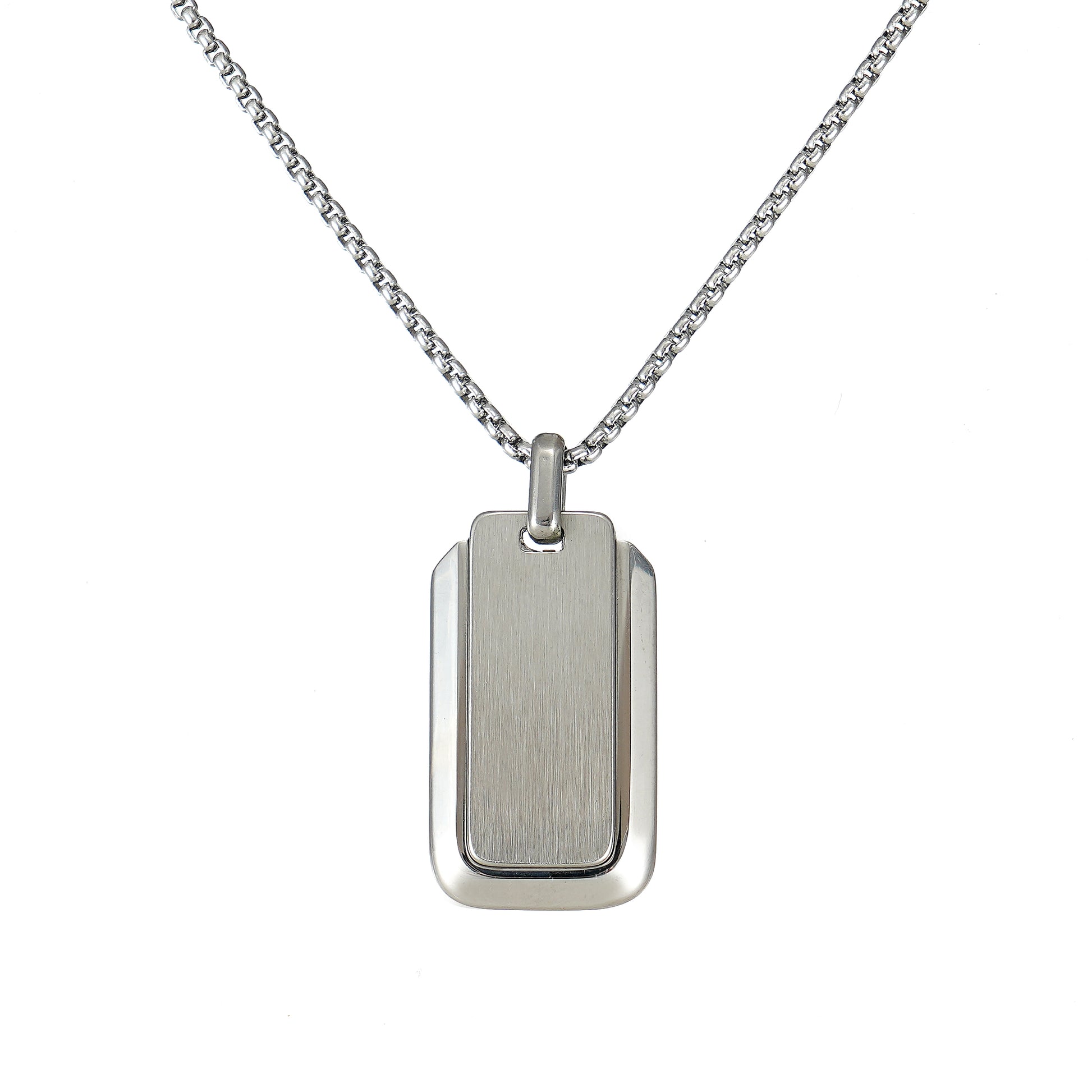 Silver dog tag pendant on a chain 