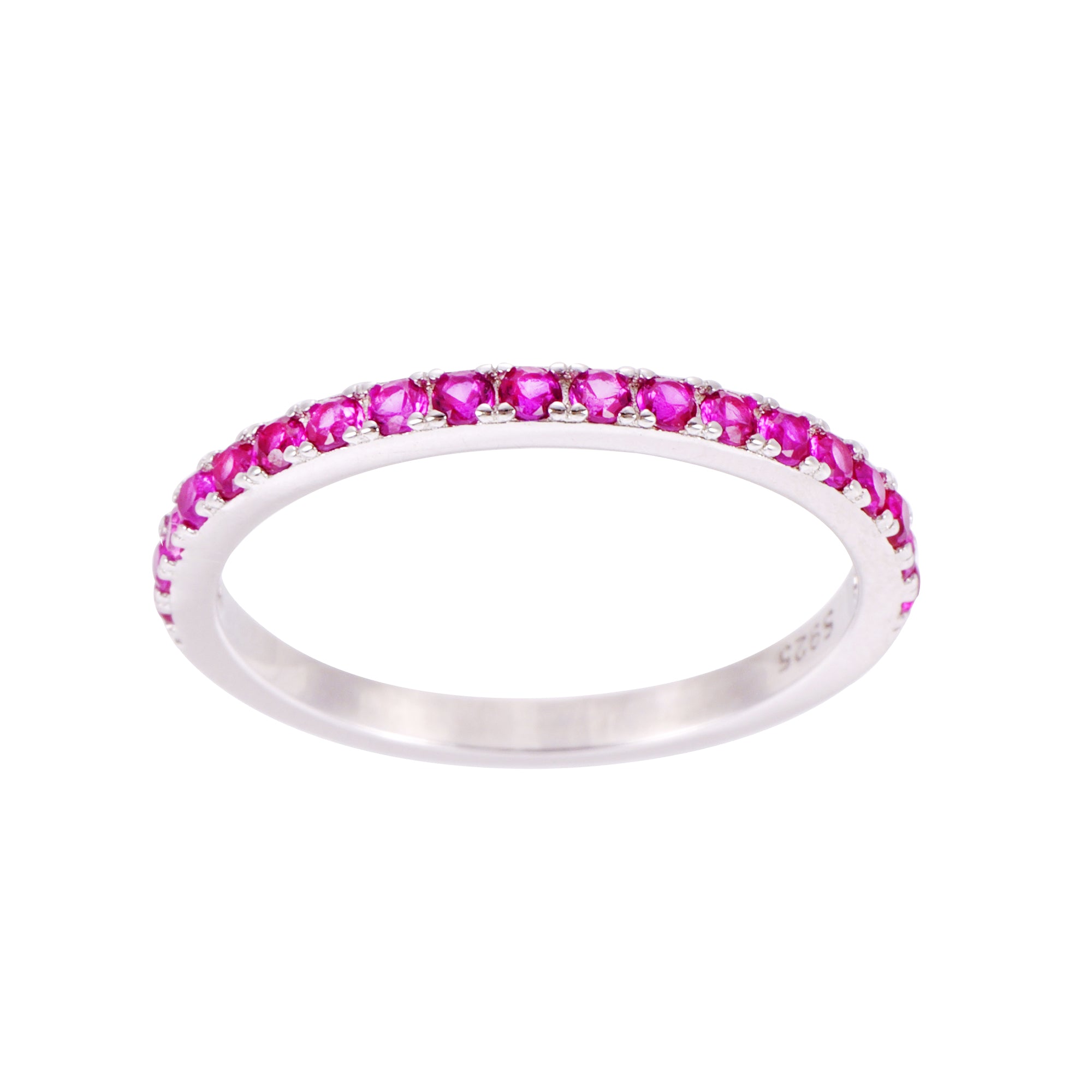 Silver ring with pink gemstones