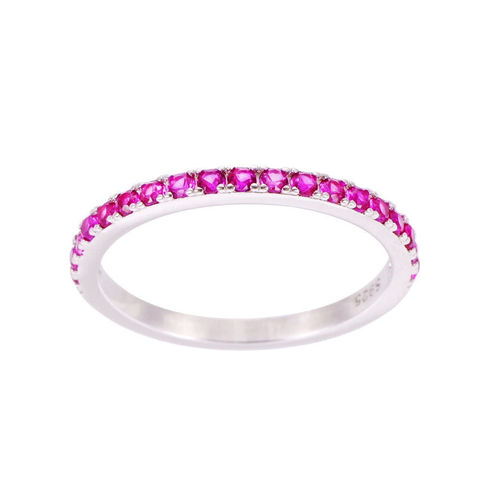 Silver ring with pink gemstones 