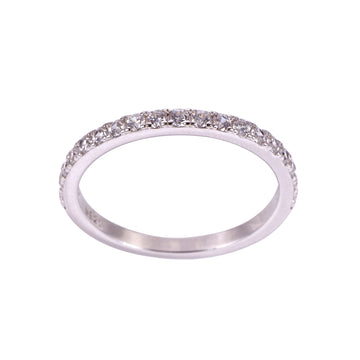 Silver ring with small diamonds on a white background