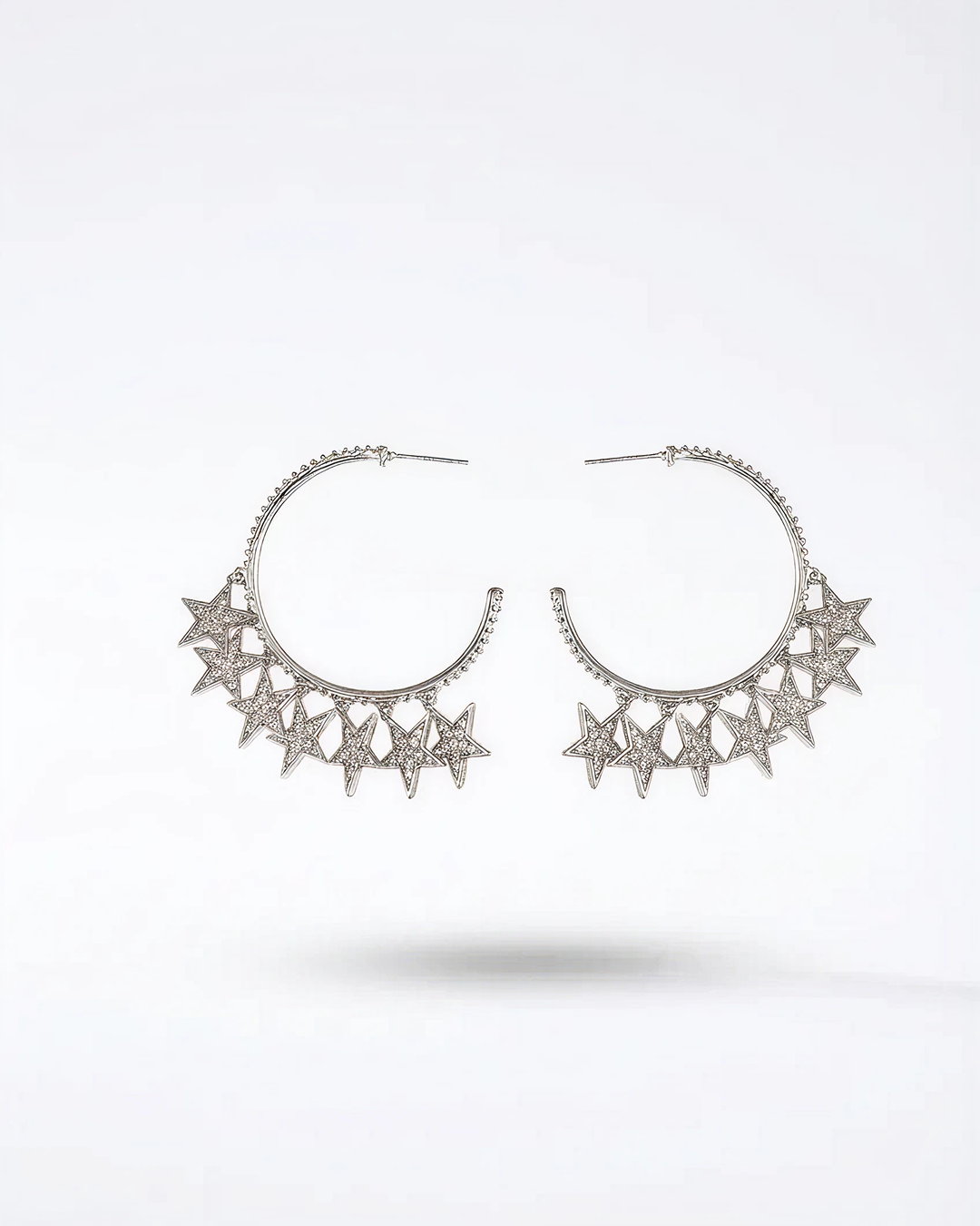 Stars Charm Hoop Earring with Pave Simulated Diamond in Brass and Silver Post