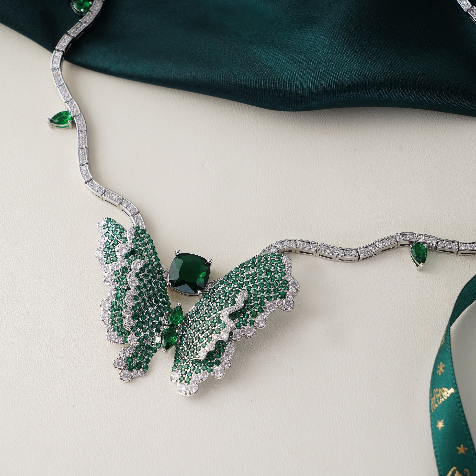 Statement Butterfly Necklace in Pave Simulated Diamond and Simulated Gemstones 16" and extenders- Stars and Vogue