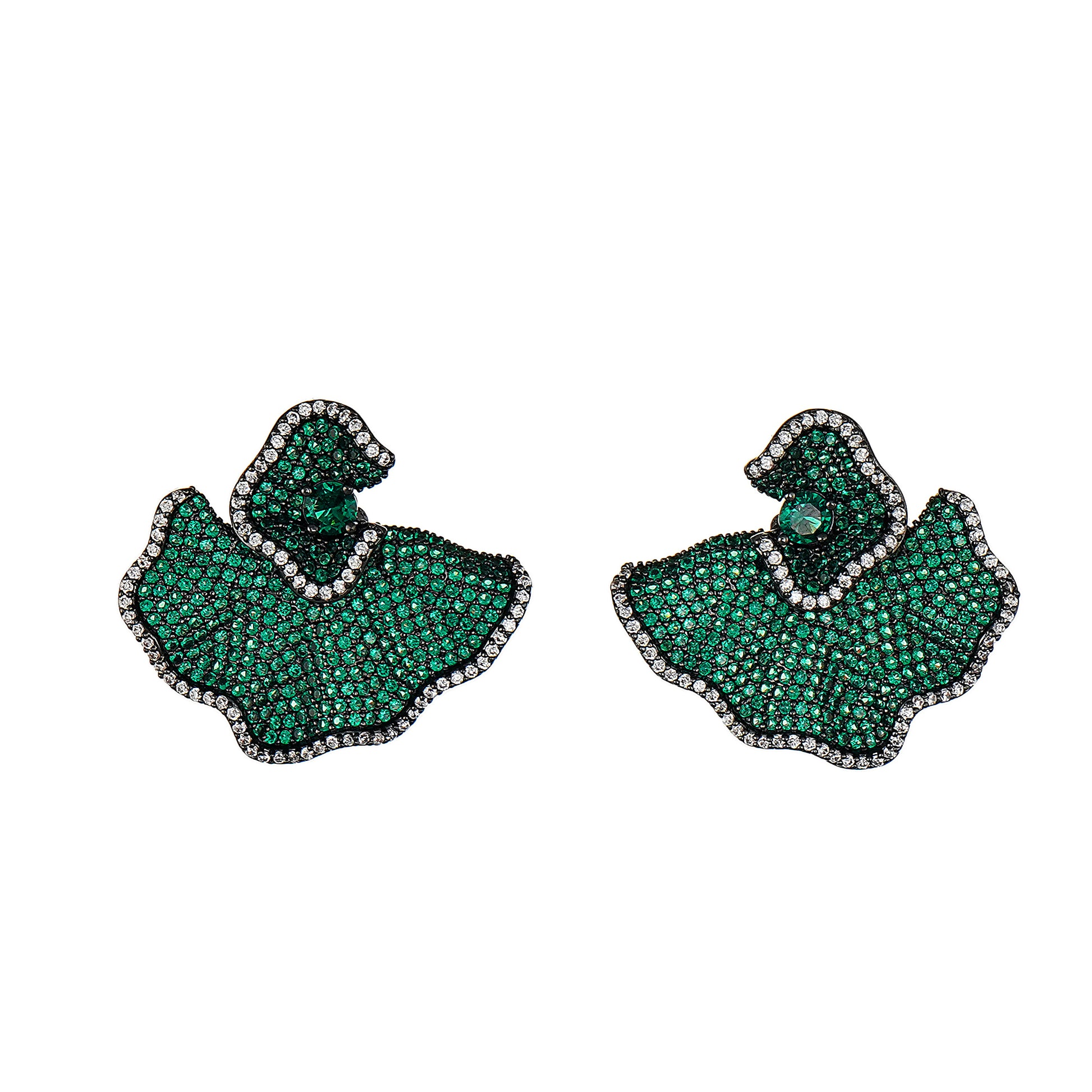 Designer Statement Simulated Green Pave Gemstone Earring in Brass with Silver findings- Stars and Vogue