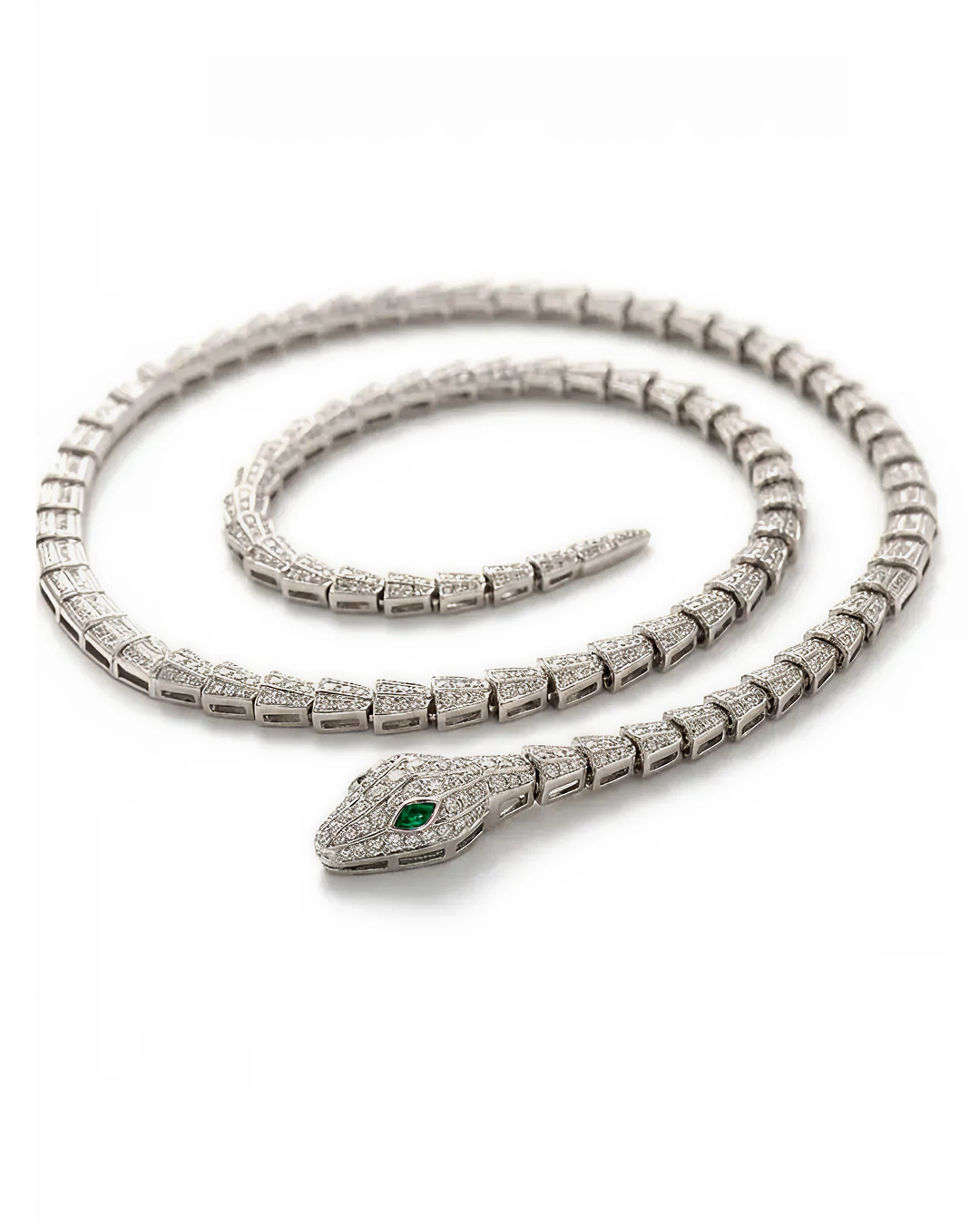 Designer Statement Snake Wrap Necklace with pave Diamond in Brass 36"