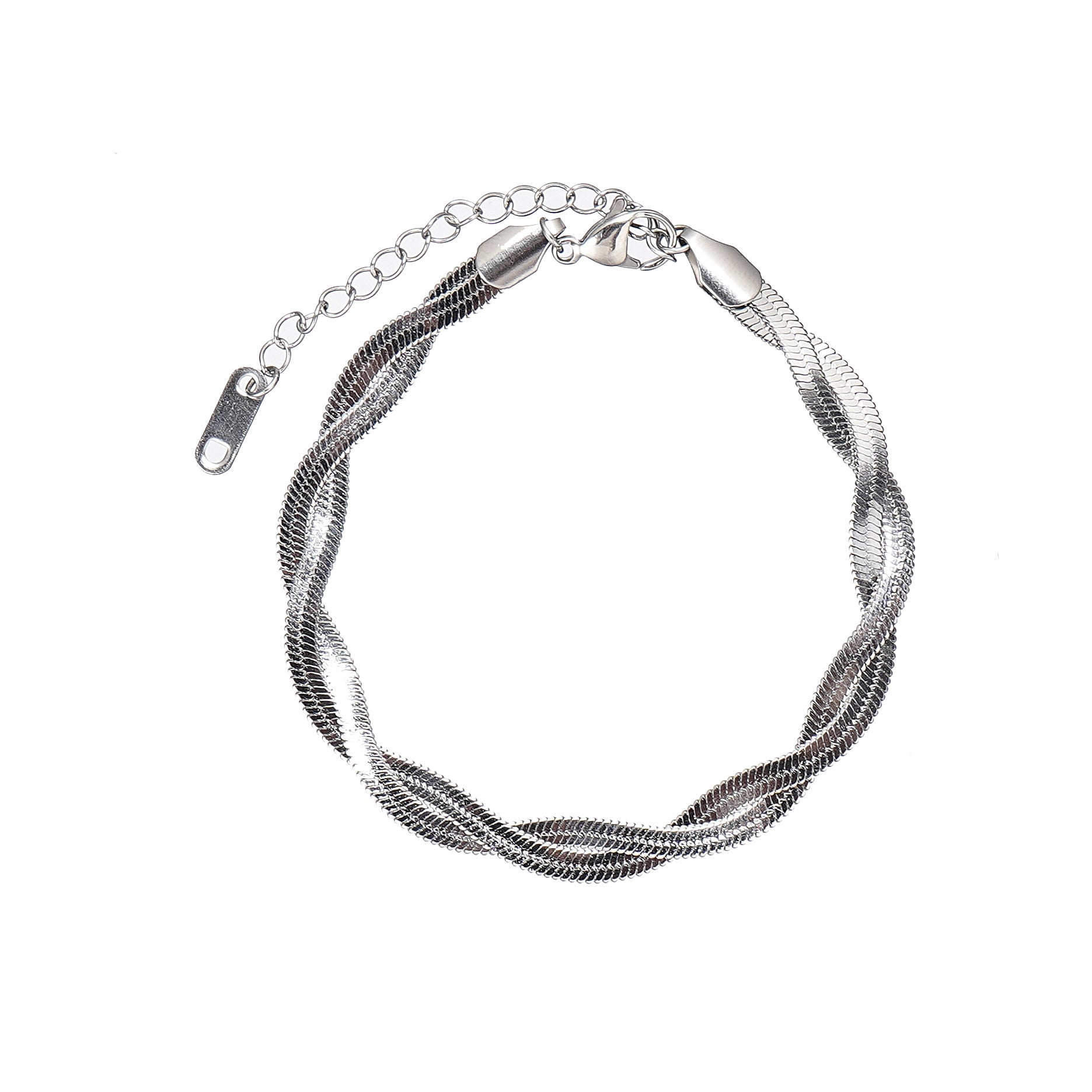 Twisted double layered Herringbone Chain Bracelet 7 inch with 2 inch extender in 316 Surgical Stainless Steel
