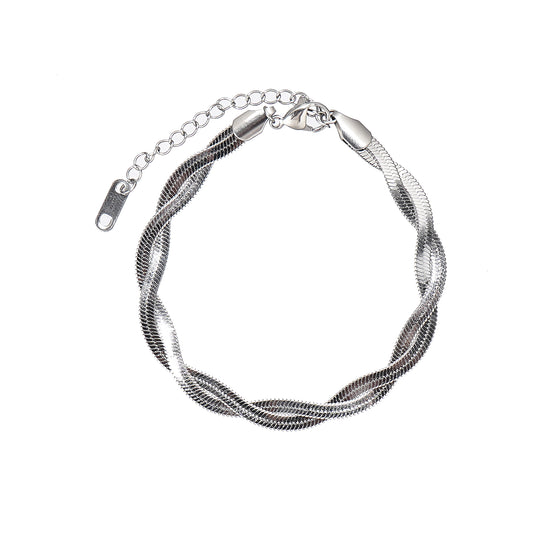 Twisted double layered Herringbone Chain Bracelet 7 inch with 2 inch extender in 316 Surgical Stainless Steel
