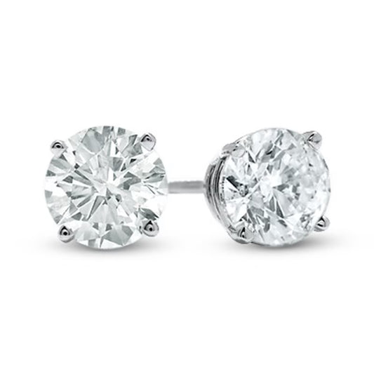 Pair of moissanite stud earrings on a white background