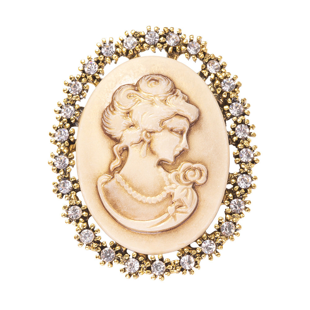 Victorian Style Vintage Cameo Brooch Pin Jewelry With Crystal-Stars and Vogue