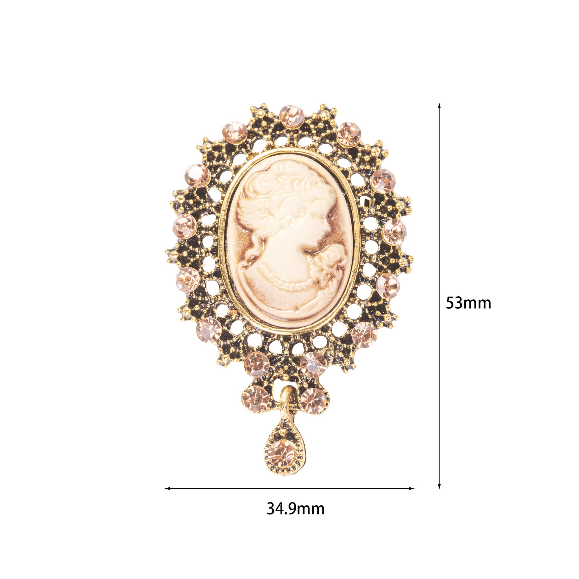 Victorian Style Vintage Golden Cameo Brooch Pin Jewelry With Crystal-Stars and Vogue