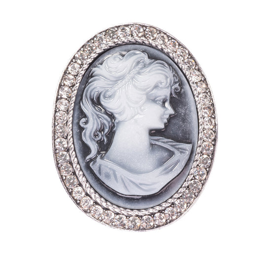 Victorian Style Vintage Grey Cameo Brooch Pin Jewelry With Crystal-Stars and Vogue