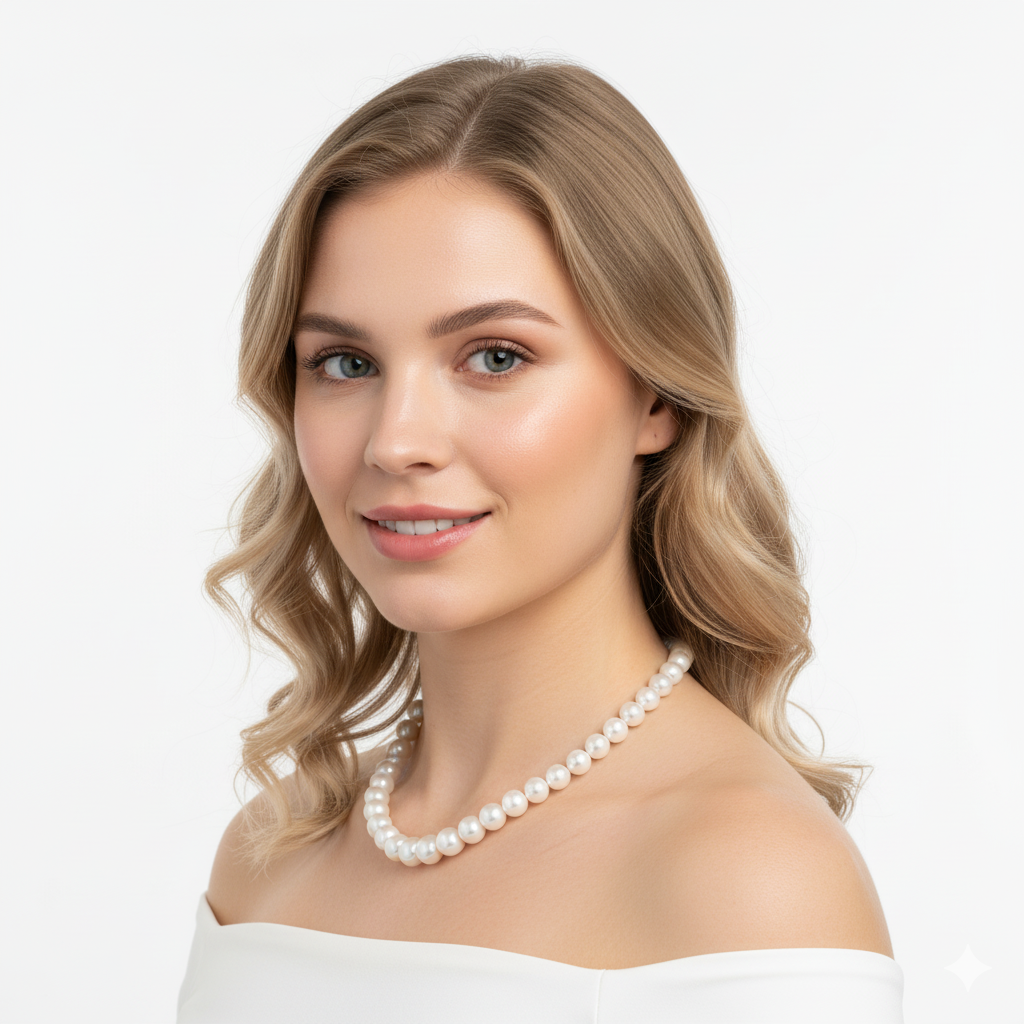 Woman wearing a pearl necklace