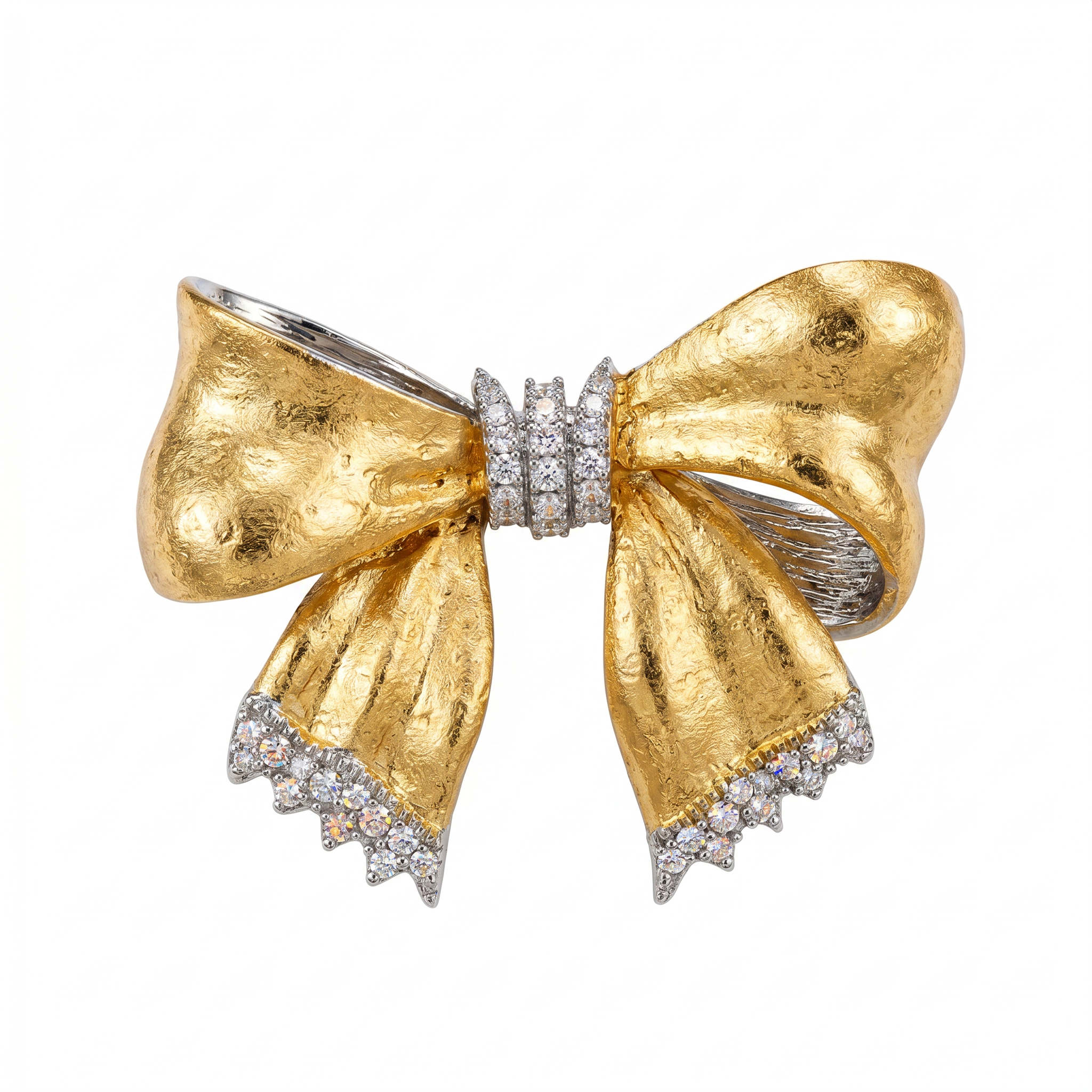Gold Bow Brooch with CZ Accents — Classic Statement Lapel Pin for Women