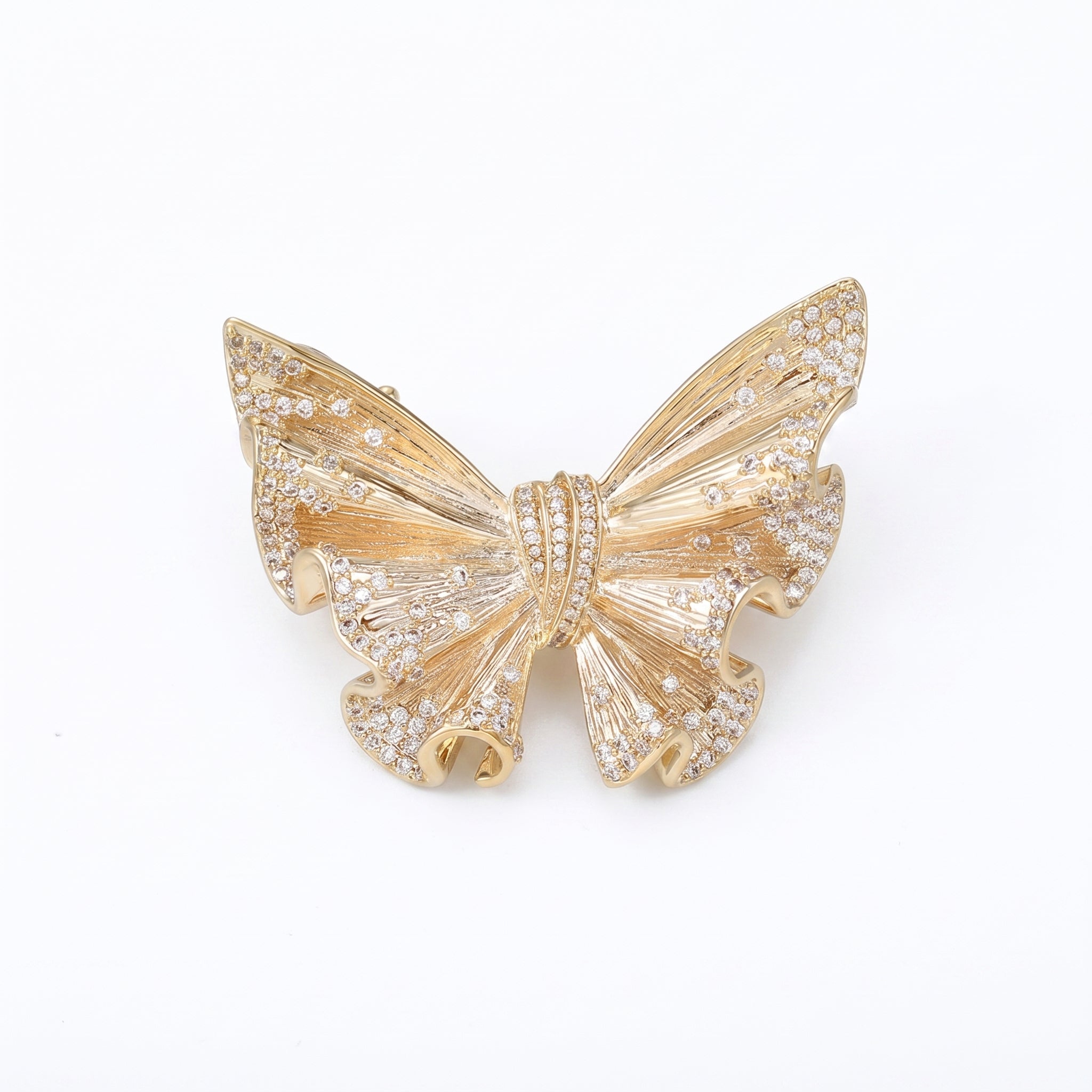 Gold Bow Brooch with Full Pave CZ — Statement Lapel Pin & Pendant Necklace for Women