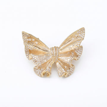 Gold Bow Brooch with Full Pave CZ — Statement Lapel Pin & Pendant Necklace for Women